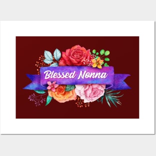 Blessed Nonna Floral Design with Watercolor Roses Posters and Art